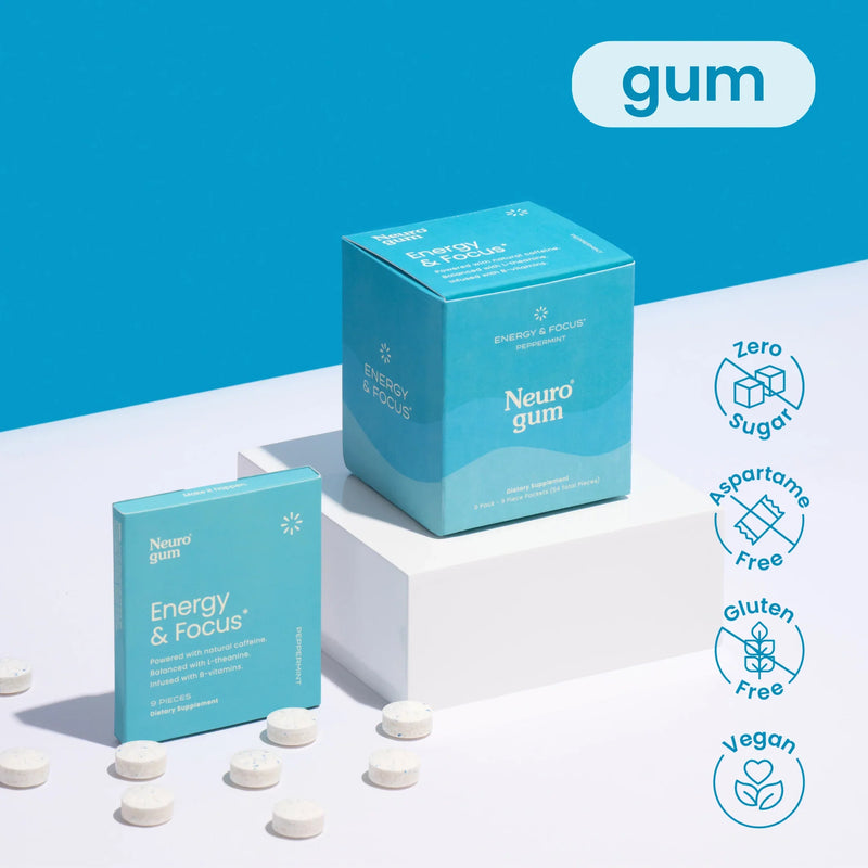 Neuro Gum Energy and Focus caffeine gum with zero sugar and vegan formula