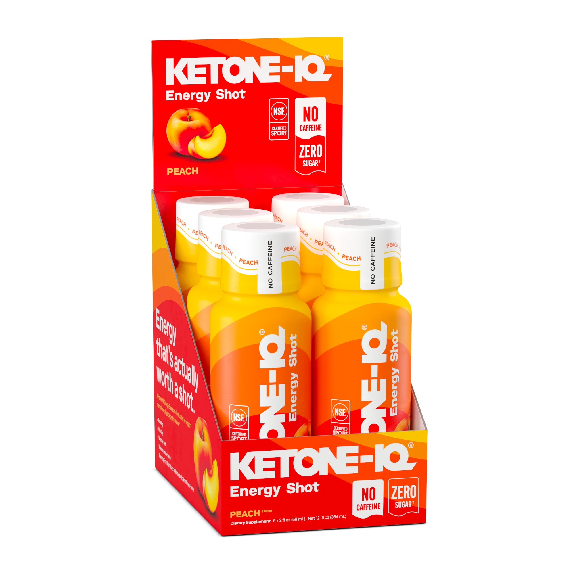 Ketone-IQ No Caffeine High Performance Energy Shot (Peach)
