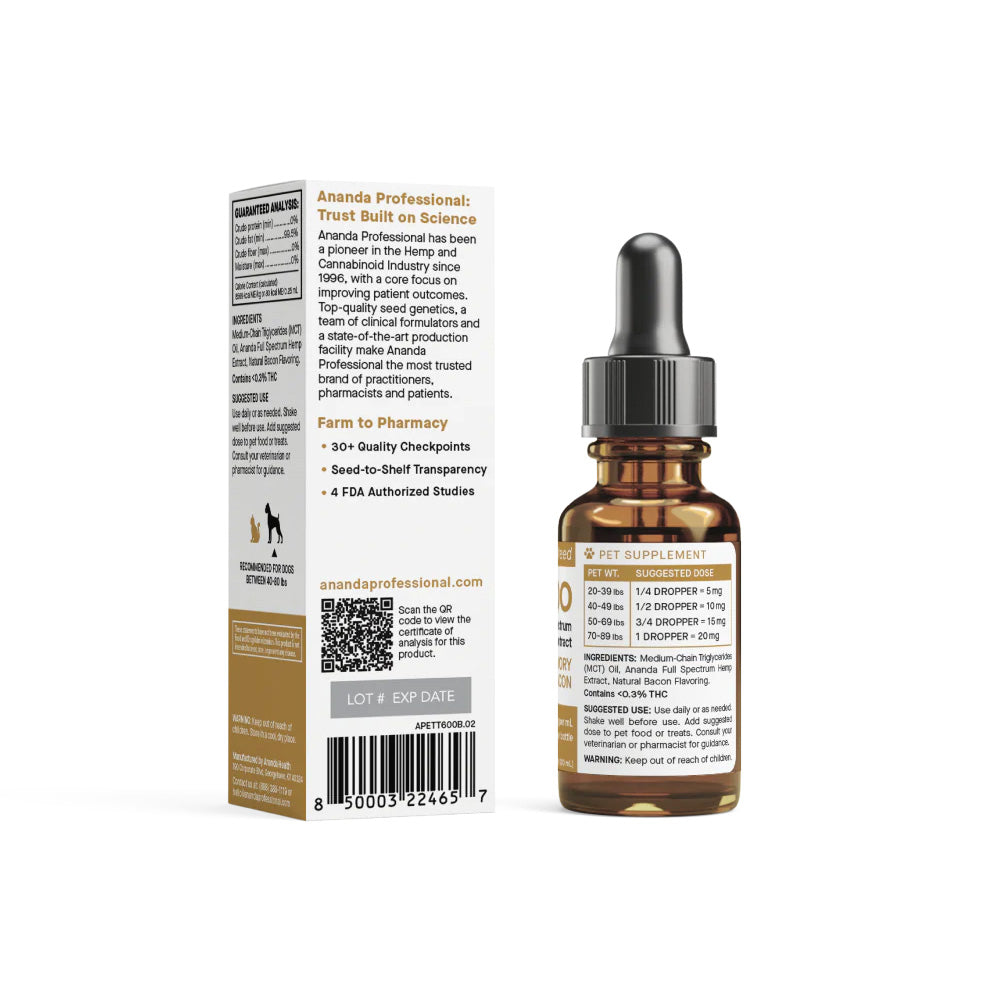 Ananda Pets - 600mg Tincture - Savory Bacon Pet Supplement