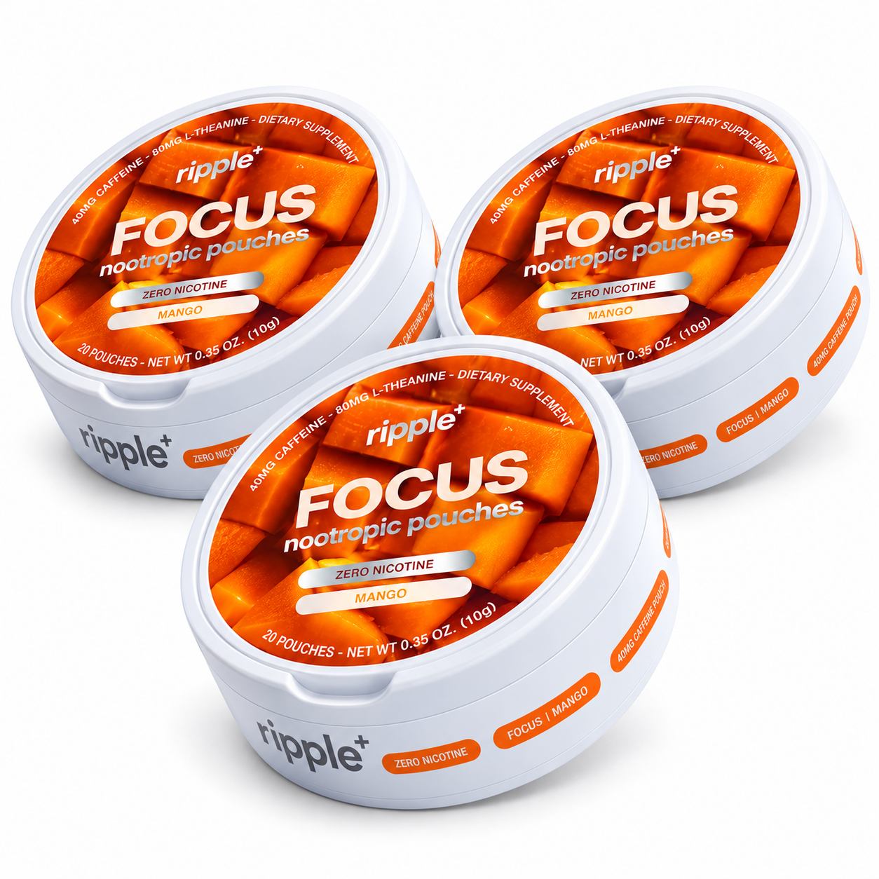 ripple⁺ Nootropic Pouches Caffeine & L-Theanine (Focus Mango