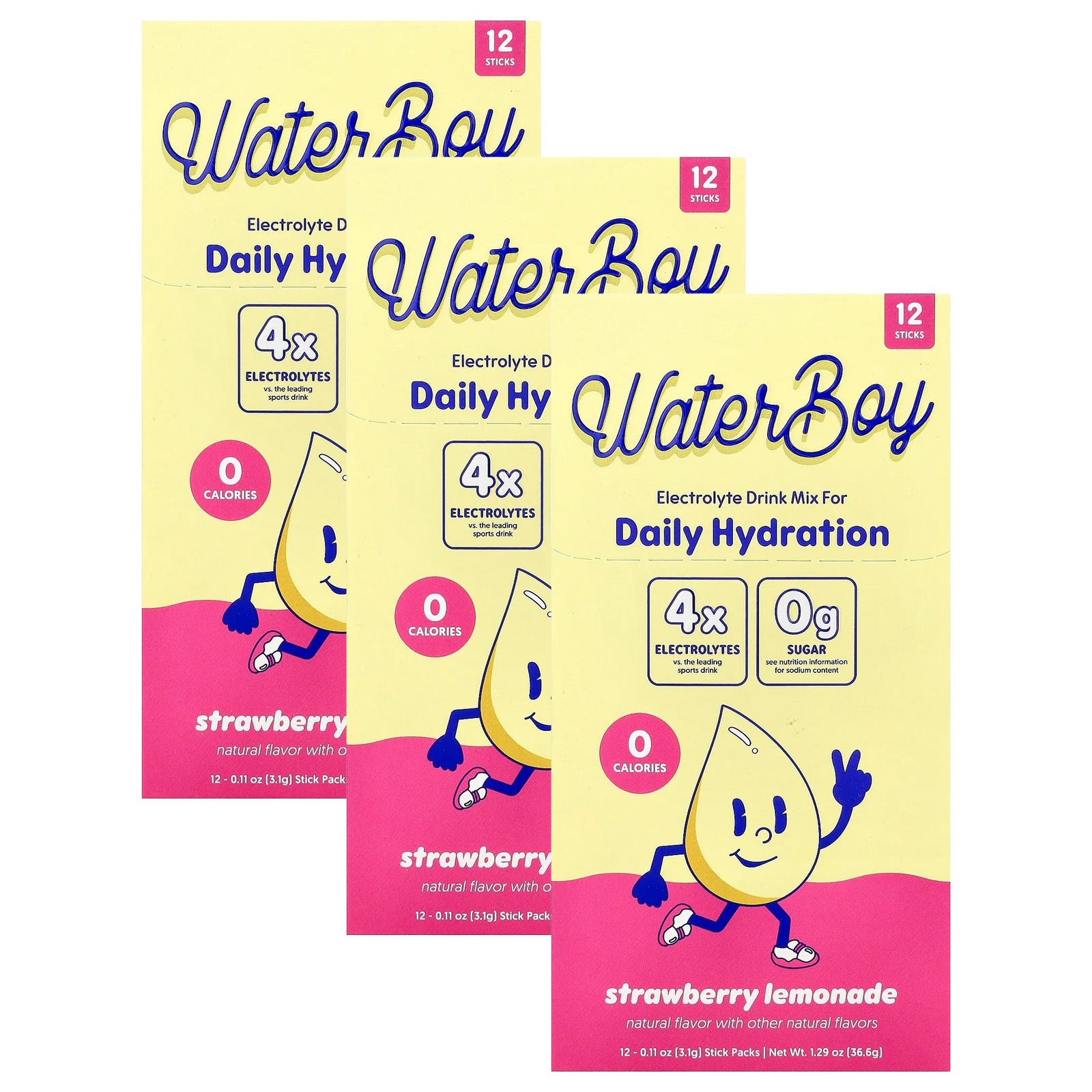 Waterboy Daily Hydration Electrolyte Drink Mix - 12 Sticks (Strawberry Lemonade)
