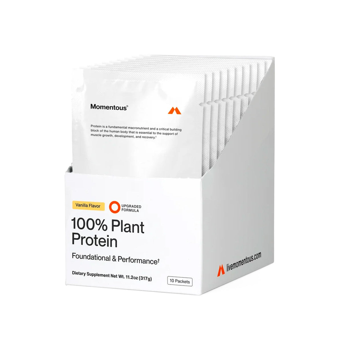 Momentous Vanilla 100% Plant Protein – 10-Travel Packs