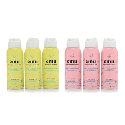 EMU hand sanitizer spray collection in multiple refreshing fragrance variants