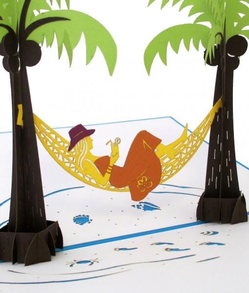 Hammock & Palm Girl 3D card